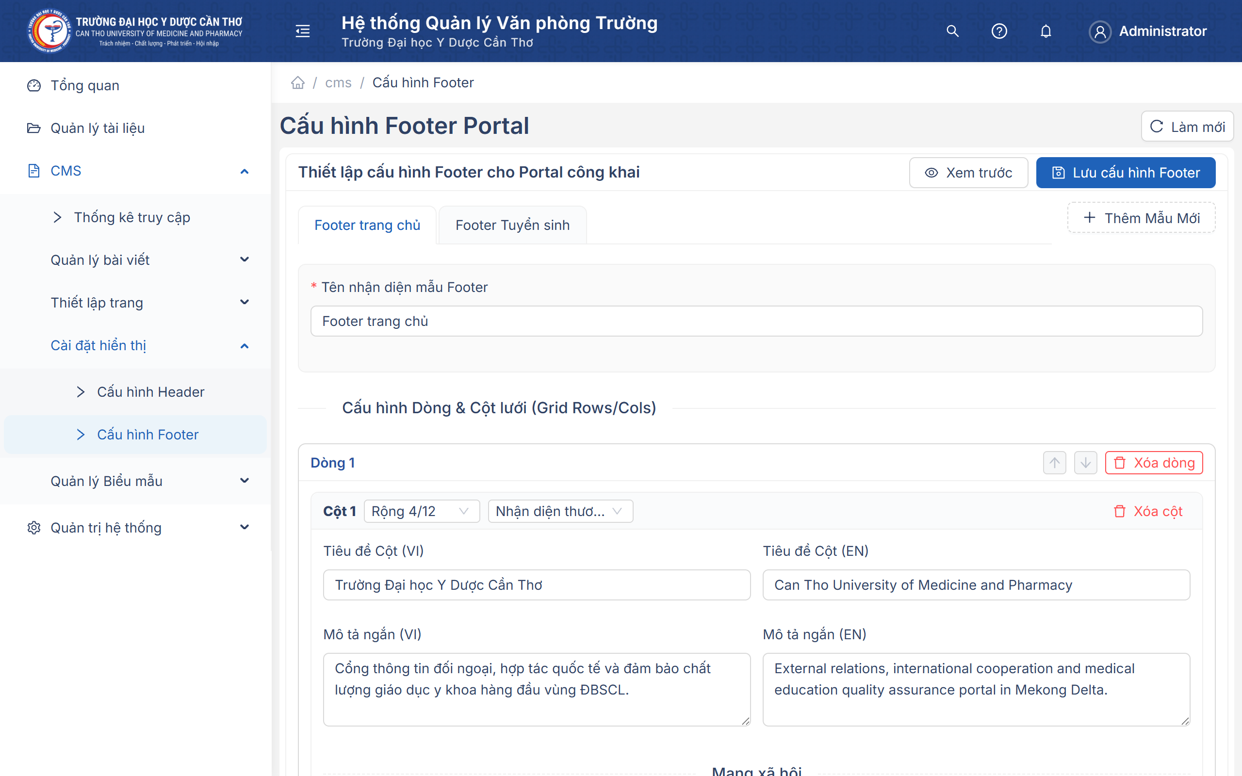 Cấu hình Footer