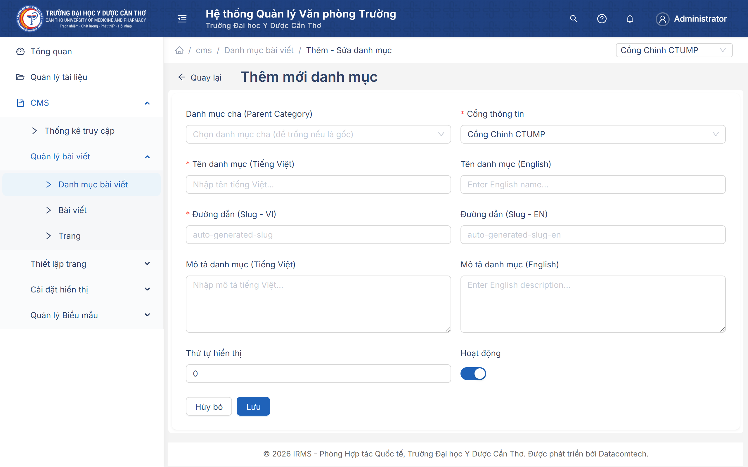 Form Thêm mới Danh mục