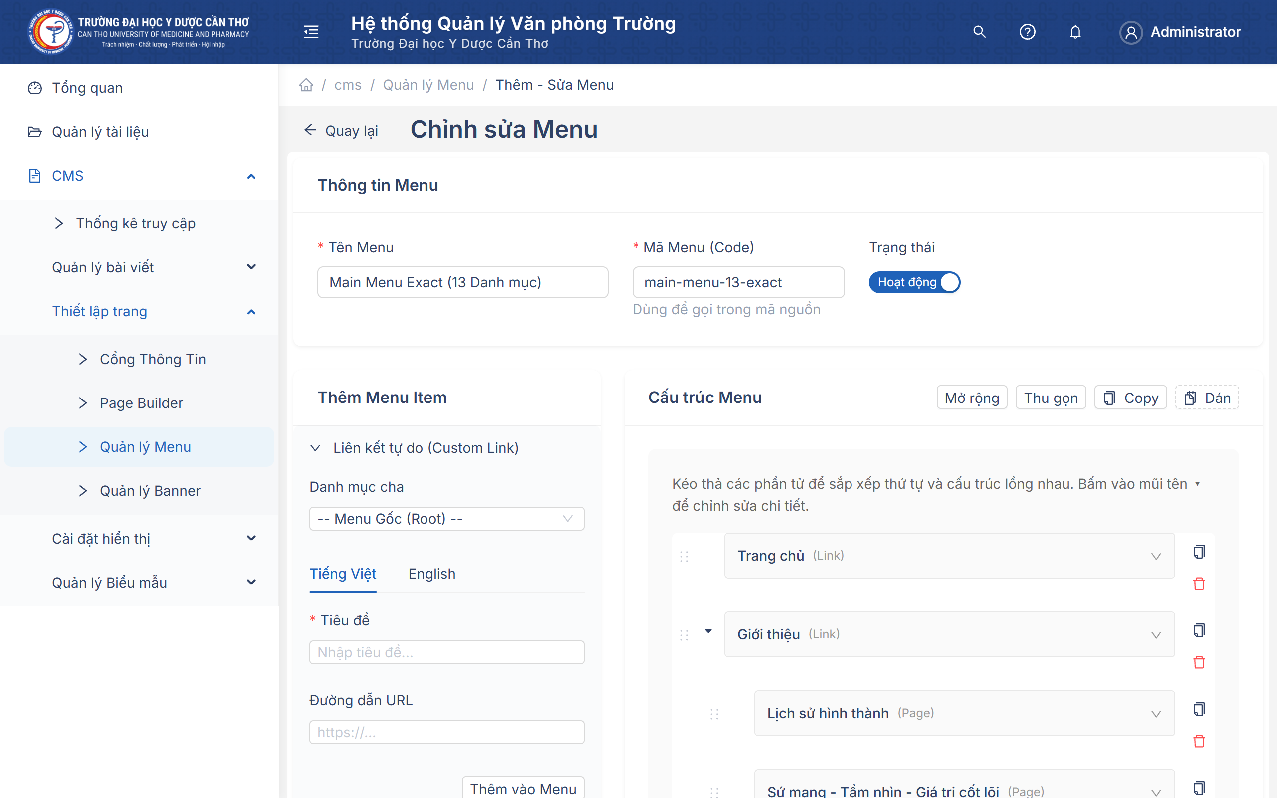 Chỉnh sửa Menu